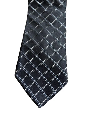 Michael Kors Black/Silver Square/Geometric Pattern 100% Silk Necktie Tie Foto 1 de 2