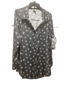 LuLaRoe Woman's Valentina Grey White Floral Button Up Roll Tab Sleeve Size XL - Picture 1 of 7