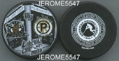 2003 MANITOBA MOOSE vs PROVIDENCE BRUINS CALDER PLAYOFF PUCK - #EL Cover