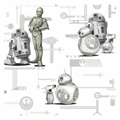 York DI0947 Star Wars: The Rise of Skywalker, Droids Unpasted Neutral Wallpaper - Image 1 of 4