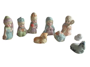 Small Christmas Nativity Set 9 Pieces Porcelain Figurine Baby Jesus Mary Joseph - Picture 1 of 12