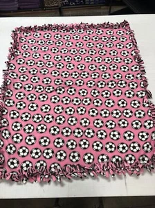 Handgefertigte doppelseitige Fleece-gebundene Decke ca. 6' x 5' Fußball / Pink Zebra - Bild 1 von 4