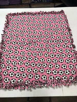 Hand Made Double Sided Fleece Tied Blanket Approx. 6' X 5' Soccer / Pink Zebra - Image 1 of 4