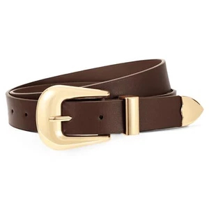 Women Leather Belt for Jeans Pants Ladies Waist Belt Western Belt with Gold S... - Picture 1 of 5