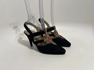Vtg Gianni Versace 1991 Black Suede Byzantine Cross Slingback Heels 36 - Picture 1 of 20