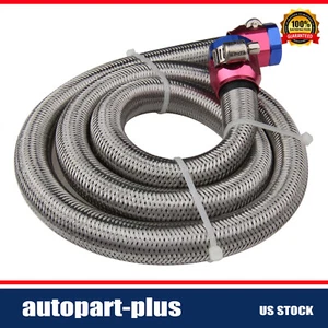 3 FT Universal 3/8 inch Braided Fuel Line Kit Braided Oil Hose W/ 2 Hose Clamps - Picture 1 of 12