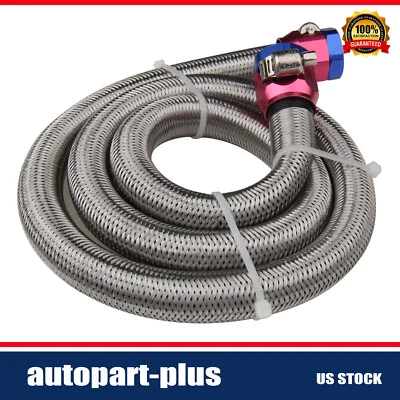 3 FT Universal 3/8 inch Braided Fuel Line Kit Braided Oil Hose W/ 2 Hose Clamps - Image 1 of 4
