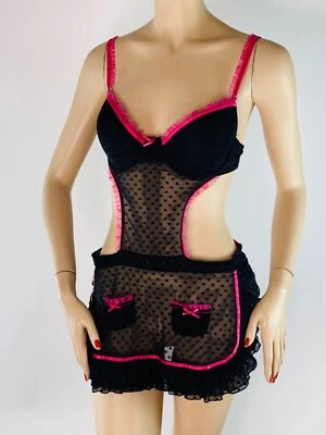 Vintage Victoria’s Secret Black  Sexy Little Things French Maid Bra Apron  36B - Image 1 of 4