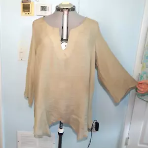 Just Fashion Now Plus Size XL Tan Blouse Sharkbite Shirt Boho V Top NEW NWT - Picture 1 of 12