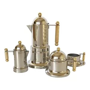 SET VINTAGE KONTESSA CAFFETTIERA CAFFE ESPRESSO ACCIAIO ORO ORIGINALE NUOVO - Foto 1 di 2