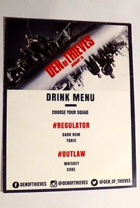 Den of Thieves Promo Postcard Drink Menu 6X4 50 Cent Gerard Butler Crime Action - Picture 1 of 2