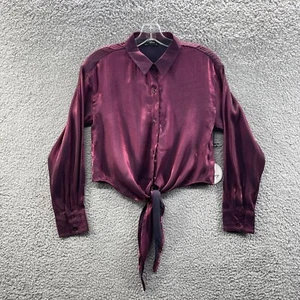 Milk & Honey Top Juniors Small Maroon Collard Button Up Front Tie Top Juniors S - Picture 1 of 8