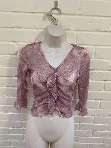 Womens Vintgate Pink Paisley Crop Top Ruffle 90s Y2K Size Small 