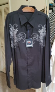 MILANOMODA MENS BUTTON DOWN SHIRT NWT EMBROIDERED DESIGN BLACK 2XL 18 1/2 - Picture 1 of 7