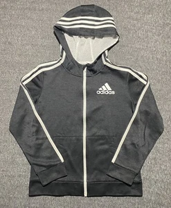 Adidas Youth Hoodie Black White Stripes Size M 10/12 - Picture 1 of 8