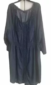 Lane Bryant Scoop Neck Puff Sleeve Button Front Dress Size 3X (24) Blue Chambray - Picture 1 of 7