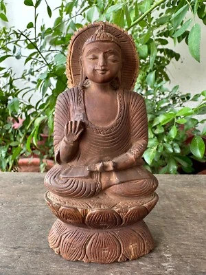 Antigua estatuilla antigua rara tallada a mano de madera hindú Jain Mahaveer Buda estatua Foto 1 de 4