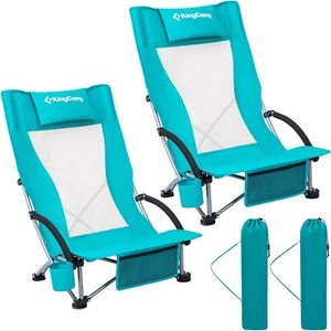 Box of 2 KingCamp Folding Backpack Beach Chair KC1912 Cyan for Outdoor Sand - Picture 1 of 2