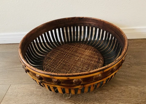 Vintage Woven Round Bamboo Rattan  Wood Basket Cover
