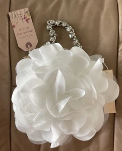 Pochette da sera Badgley Mischka Jewel manico bianco chiffon fiore - nuova con etichette - Foto 1 di 17