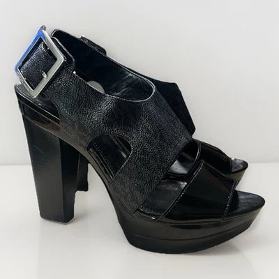 Michael Kors Women's Black Logo Leather Platform Heels Patent Size 7.5 M - Image 1 of 4