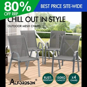 ALFORDSON 4x Outdoor Lounge Chairs Patio Dining Furniture Garden Stackable Grey - Picture 1 of 10