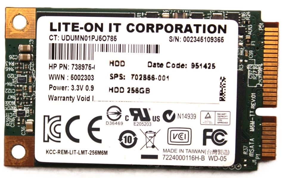 Lite-On LMT-128M6M 128GB mSATA 6Gb/s Mini PCI-e 1.8" Solid State Drive 0T8MRJ - Image 1 of 1