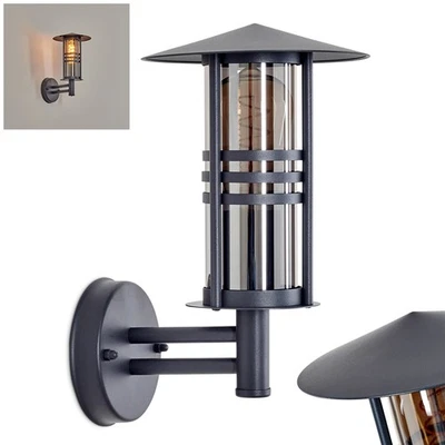 Hofstein Latiano Industrial Design Outdoor Wall Lamp Stainless/Glass Anthracite/Smoke - Image 1 of 4
