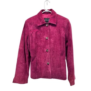 Guillaume Women's Burgundy Suede Leather Button Blazer Jacket Size M - Picture 1 of 7