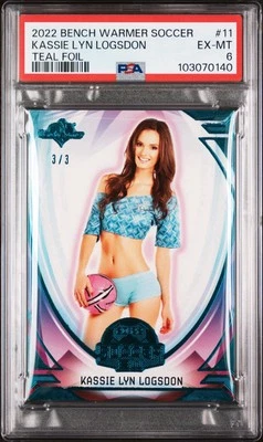 2022 Bench Warmer Soccer #11 Kassie Lyn Logsdon Teal Foil 3/3 Bookend PSA 6 - Image 1 of 3