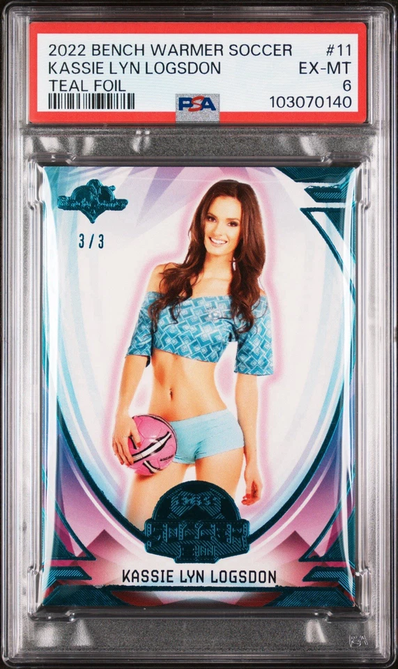 2022 Bench Warmer Soccer #11 Kassie Lyn Logsdon Teal Foil 3/3 Bookend PSA 6 - Image 1 of 3