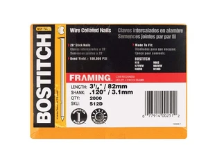 Bostitch 3-1/4 in. L Angled Strip Coated Stick Nails 28 deg 2000 pk - Picture 1 of 2