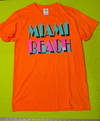 Camiseta De Colección Neón Miami Beach Grande Etiqueta Delta Naranja Verde Azulado Rosa Foto 1 de 4