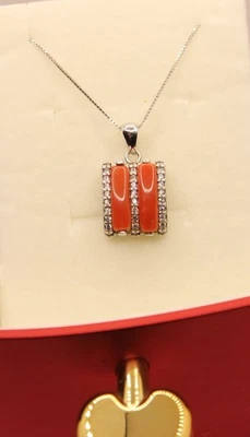 CIONDOLO IN ARGENTO CON CORALLI ROSSI NATURALI E ZIRCONI BIANCHI MM 14X16 - Immagine 1 di 4