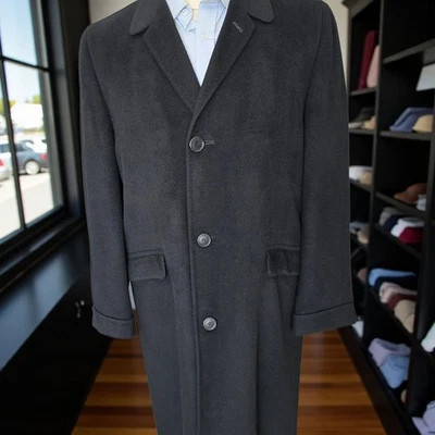 Vintage 1950s Cashmere Overcoat 40r Hand Tailored Black - Image 1 of 4