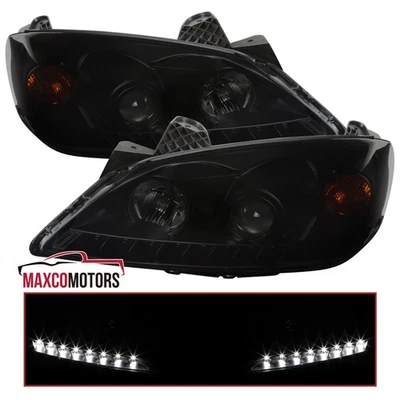 Black Smoke Projector Headlights Fits 2005-2010 Pontiac G6 LED Strip Lamps Pair - Image 1 of 4
