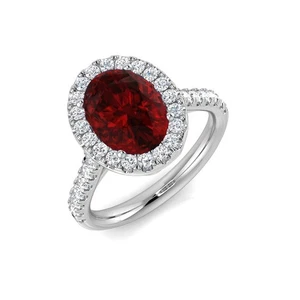 AAA Quality 3CT Lab-Grown Ruby Oval and Diamonds Halo Engagement Ring 18k Gold - Picture 1 of 15