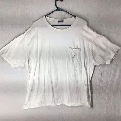 Camiseta Polo Ralph Lauren De Colección Para Hombre XL Puntada Única Hecha en EE. UU. Bolsillo Blanco Foto 1 de 4