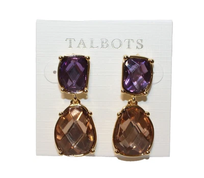 Pendientes colgantes de piedra a cuadros Talbots poste de oro lavanda NUEVO Foto 1 de 3