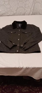 Gap Puffer Vest Women Small Mid Length Gray w Faux Fur Collar 6 Style Lining Top - Picture 1 of 15