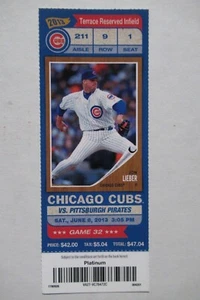 CHICAGO CUBS VS PIRATES 6/8/2013 FULL TICKET ~ ALVAREZ/MARTIN/SORIANO HRs - Picture 1 of 1