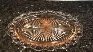 Anchor Hocking Oval Platter Pink OLD COLONY Open Lace Edge Depression Glass - Picture 1 of 12