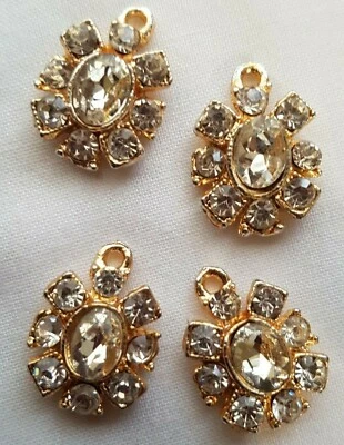 4 Pcs  Turtle Shape Golden Tone Rhinestone Shank Buttons For  Sewing Variety Of  - Image 1 of 4