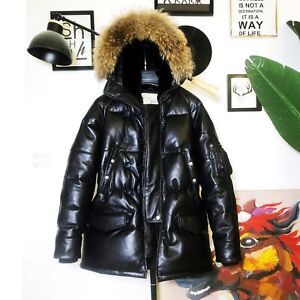 Raccoon Fur Collarsheepskin N3B 90% Down Fillingmid-Length Leather Down Jacket