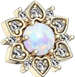 *INTERNALLY THREADED - Gold Exquisite Crystal Fire Opal Dermal Anchor Top - Picture 1 of 4