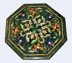 15" Green Marble top Table Semi Precious Stones floral Handmade Work - Picture 1 of 1