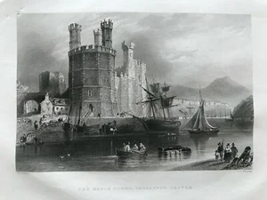 1841 Antique Print; Eagle Tower, Caernarfon Castle, Wales after William Bartlett - Picture 1 of 2