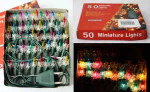 RARE VINTAGE 90'S CHRISTMAS 50 MINIATURE DIAMOND TREE STRING LIGHTS NEW NOS ! - Picture 1 of 9