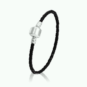 Leather Woven Bracelet With Clasp Charm Silver Plated Euro Bangle Braided Cord