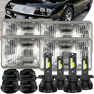 4X6" Crystal Clear Glass Stock Headlight & H4 Light Bulb Headlamp 6000K 4Pcs/Set - Picture 1 of 16